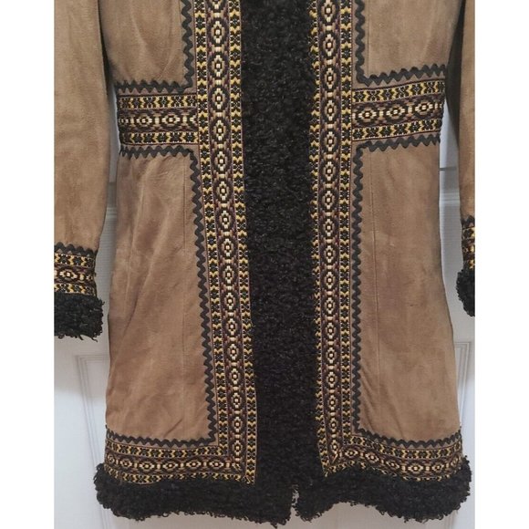 Vtg 70s Breier Of Amsterdam Women's Long Suede Jacket Brown Embroidered Sz Small - Picture 4 of 15